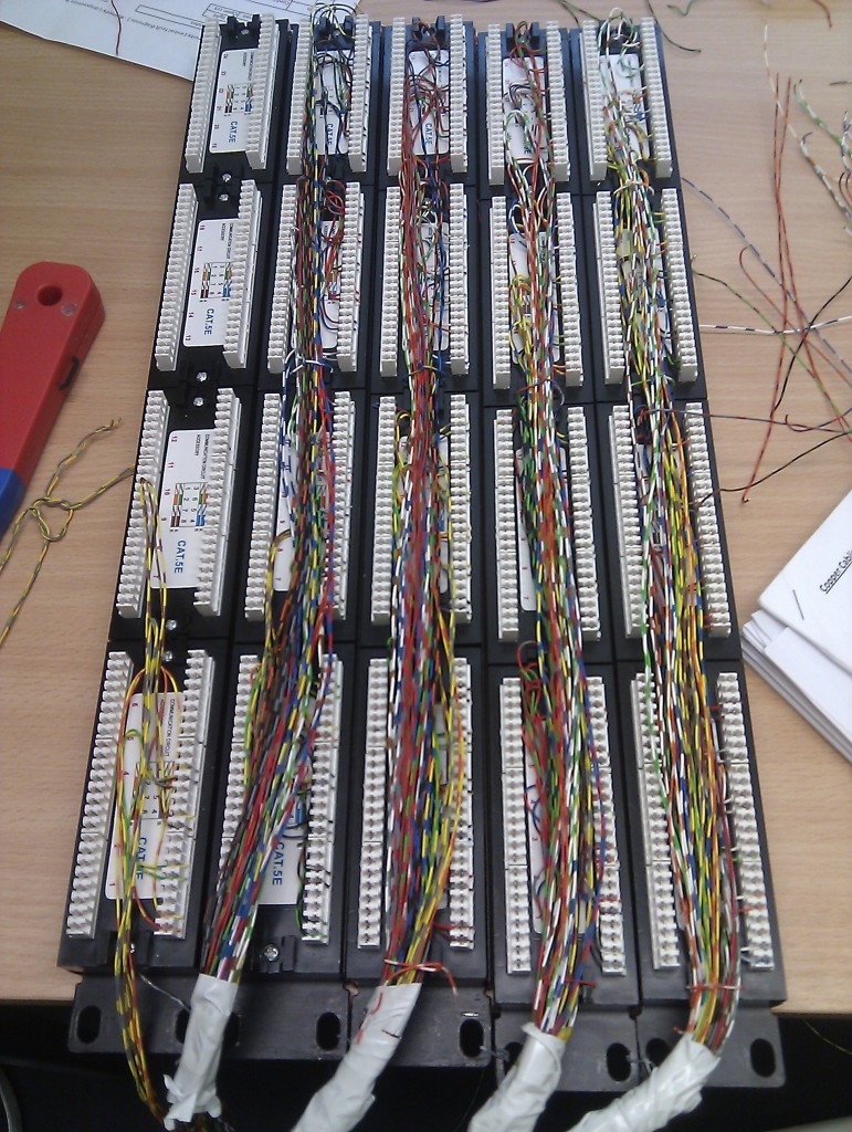 This is 100 core cable, routed into 100 RJ45 sockets for voice communication. Or something. My brain's not really switched on at the moment.